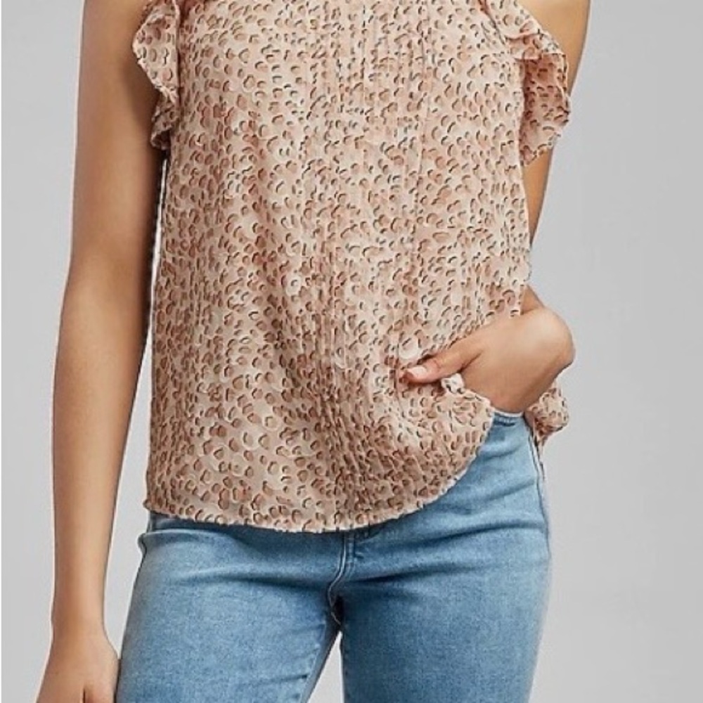 Express Tan Leopard Print Ruffle Sleeveless Blouse